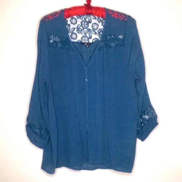 Mine Too Tops - Mine Too Boho Breezy Blue Top with Lace